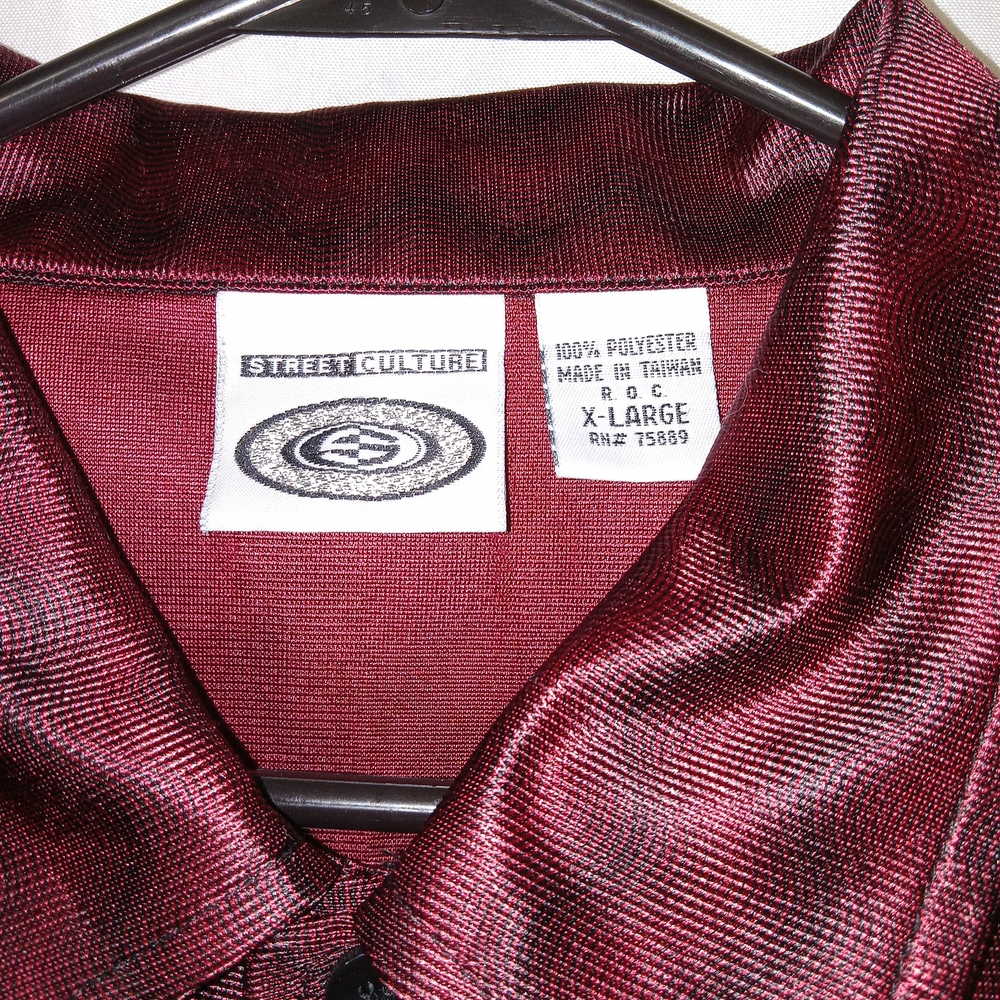 Vintage Mens Club Rave Shirt Street Culture Button Up Shiny Red Wave Size XL - Picture 5 of 15